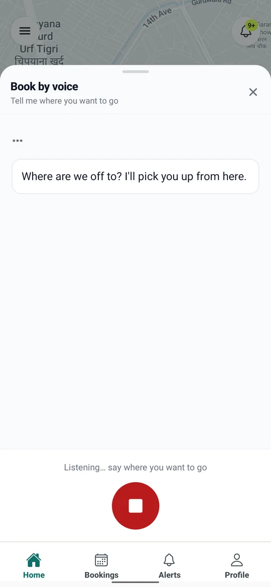Booking a ride by voice in the EgBookings app
